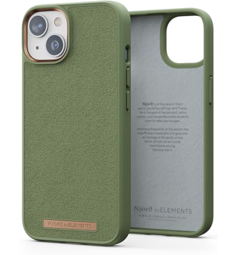 Njord Collections Comfort+ Handyhülle - Geeignet für iPhone 14 Plus - Hochwertiges Wildleder - Recyceltes Material - 2 Meter Fallschutz - Mag-Kompatibel - Olive von Njord Collections