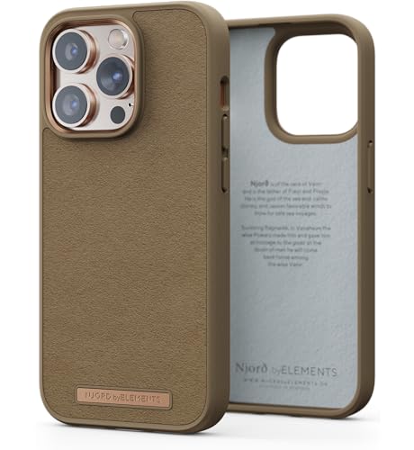 Njord Collections Comfort+ Handyhülle - Geeignet für iPhone 14 Pro - Hochwertiges Wildleder - Recyceltes Material - 2 Meter Fallschutz - Mag-Kompatibel - Camel von Njord Collections