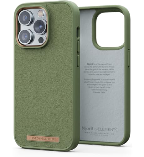 Njord Collections Comfort+ Handyhülle - Geeignet für iPhone 14 Pro - Hochwertiges Wildleder - Recyceltes Material - 2 Meter Fallschutz - Mag-Kompatibel - Camel von Njord Collections