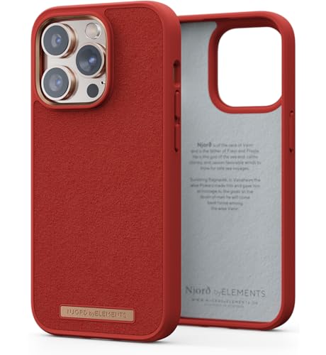 Njord Collections Comfort+ Handyhülle - Geeignet für iPhone 14 Pro - Hochwertiges Wildleder - Recyceltes Material - 2 Meter Fallschutz - Mag-Kompatibel - orange von Njord Collections