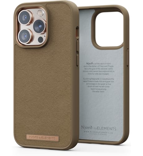 Njord Collections Comfort+ Handyhülle - Geeignet für iPhone 14 Pro Max - Hochwertiges Wildleder - Recyceltes Material - 2 Meter Fallschutz - Mag-Kompatibel - Camel von Njord Collections