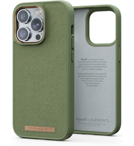 Njord Collections Comfort+ Handyhülle - Geeignet für iPhone 14 Pro Max - Hochwertiges Wildleder - Recyceltes Material - 2 Meter Fallschutz - Mag-Kompatibel - Olive von Njord Collections