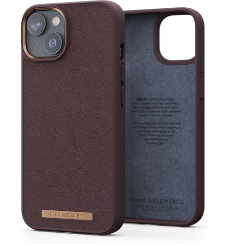 Njord Collections Lederhandyhülle, Geeignet für iPhone 14 Plus, Hochwertiges Leder, 100% recycelter Kunststoff, 2 Meter Fallschutz, Mag-Kompatibel, Braun von Njord Collections