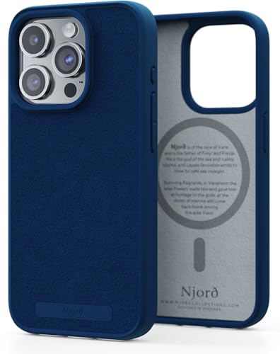 Njord Collections Wildleder Comfort+ Handyhülle, Geeignet für iPhone 15 Pro, Hergestellt aus recyceltem/nachhaltigem Material, 2M Sturzschutz, Mag kompatibel, Blau von Njord Collections