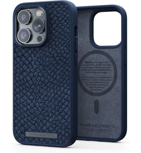 Njord Collections iPhone 14 Pro Tasche - Handytasche aus hochwertigem Lachsleder - Reycled/Strapazierfähiges Material - 2 Meter Fallschutz - Geeignet für Magsafe/Kabelloses Laden - Blau Njord Collections iPhone 14 Pro Tasche - Handytasche aus hochwertigem Lachsleder - Reycled/Strapazierfähiges Material - 2 Meter Fallschutz - Geeignet für Magsafe/Kabelloses Laden - Blau von Njord Collections