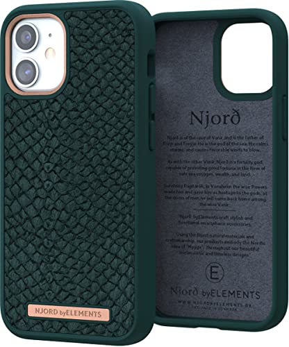 Njord byELEMENTS Salmon Leather Hülle für iPhone 12 Mini, Echtes lachsfarbenes Leder, Stilvoll und langlebig, 2M militärischer Fallschutz, Ultradünn, Speziell für iPhone - Grün von Njord Collections