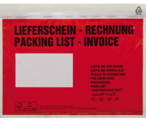 Dokumententasche DIN C6 Rot Lieferschein-Rechnung, mehrsprachig mit Selbstklebung 250St. von No Name