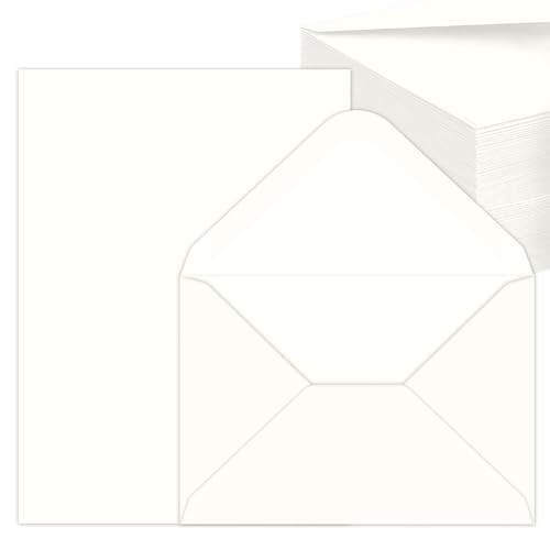 50 Sets Briefpapier mit Umschlag, Briefumschläge Kraftpapier und Blanko Karten zum Selbstgestalten für DIY, Einladungen, Grußkarten, Dankeskarten, DIN C6/A5, Weiße von Noa Home Deco