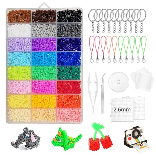 Bügelperlen Set 24000 Bastelperlen in Organizerbox,mit Platte Zubehör Muster, Steckperlen zum Basteln mit Kindern, DIY Gestalten Verzierungen und weiteren Bastelideen(2,6 mm, 24 Farben) von Noa Home Deco
