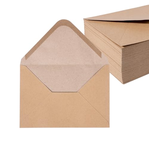 Kraftpapier Umschläge 100 Stück 130 g/m² Briefumschläge Kuvert Briefkuvert Briefhülle für Grußkarten Einladung Geburtstagskarten Nassklebung Spitzklappe Umschläge (DIN B6 | 125 x 176 mm) von Noa Home Deco