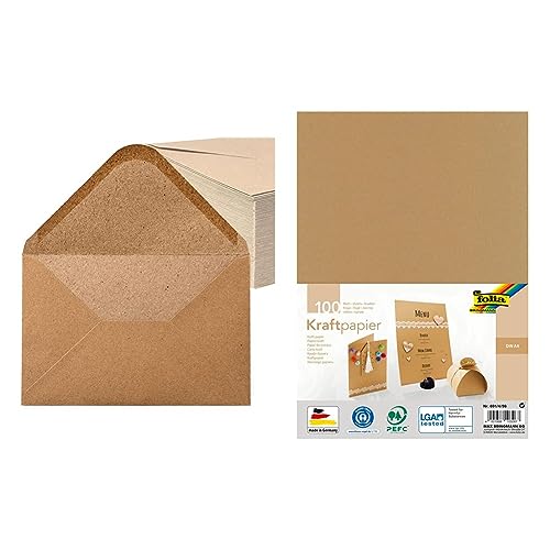 Kraftpapier Umschläge 100 Stück 130 g/m² Briefumschläge Kuvert Briefkuvert Briefhülle & folia 691/4/98 - Kraftpapier natur, 120 g/m², DIN A4 von Noa Home Deco