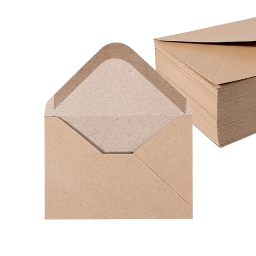 Mini Kraftpapier Umschläge 100 Stück 130 g/m² Briefumschläge Kuvert Briefkuvert Briefhülle für Grußkarten Einladung Geburtstagskarten Nassklebung Spitzklappe Umschläge (DIN A7 | 74 x 105 mm) von Noa Home Deco