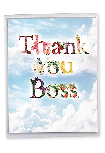 Danke A Bunch Boss Dankeskarte mit Umschlag 21,6 x 27,9 cm – für den besten Manager, CEO, Führer – Rosen, Blumen, Himmel, Wolken Design Schreibwaren-Set für personalisierte Danke J2359ABYG von NobleWorks