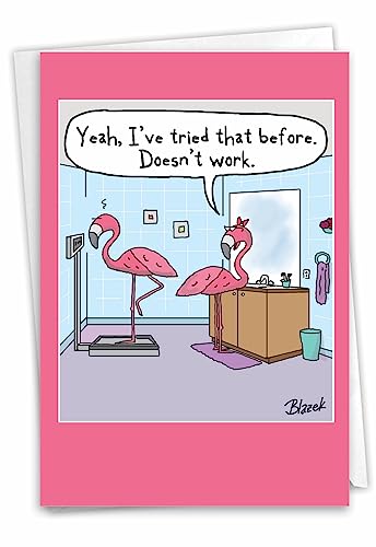 NobleWorks - 1 lustige Frauen Geburtstagskarte mit Umschlag - Cartoon Humor, Schreibwaren Geburtstag Feiern Karte für Frau, Frauen - Flamingo Skala C3370BDG von NobleWorks