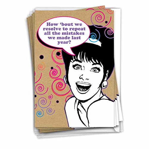 NobleWorks - 12 Stück Neujahrskarten mit Umschlägen (11,7 x 17,5 cm) – Erwachsenen-Humor, Happy New Year's Schreibwaren-Notizkarten-Set – Wiederholen Sie Fehler B1164 von NobleWorks