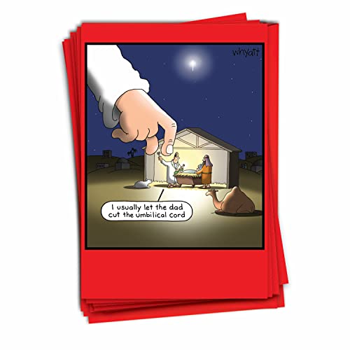 NobleWorks 12 humorvolle Weihnachtsgrußkarten-Set mit 12 x 17,8 cm großen Umschlägen (1 Designs, je 12 Stück) Nabelschnur C5517XSG-B12x1 von NobleWorks