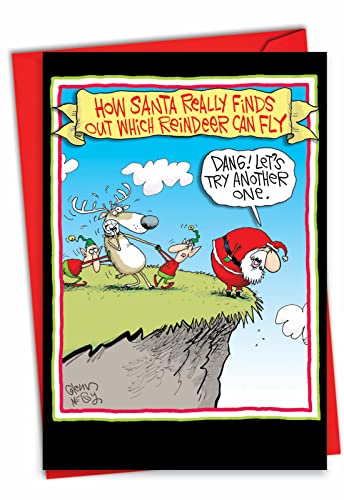 NobleWorks - Cartoon-Weihnachtskarte mit Umschlag (4,63 x 6,75 Zoll) - Lustiger Witz-Comic, Schreibwaren für den Weihnachtsurlaub - Rentier kann fliegen 5802 von NobleWorks