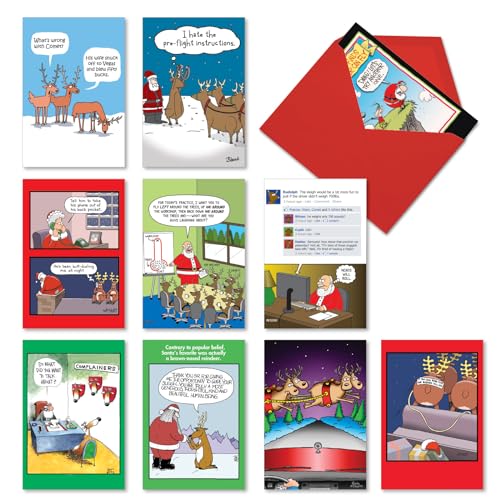NobleWorks Lustige Weihnachtsgrußkarten mit 12,7 x 17,8 cm Umschlägen (10 Designs, je 1 Stück) Rentier Toons AC10706XSG-B1x10, 10 Stück von NobleWorks