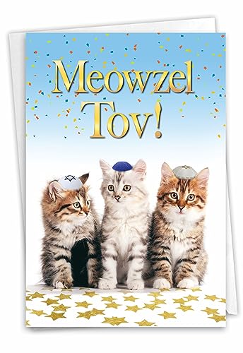 NobleWorks Lustige jüdische Grußkarte zum 13. Meilenstein Bar Mitzwa mit 12,7 x 17,8 cm Umschlag (1 Karte), jüdische Karte zum 13. Meilenstein, Meowzel C10135JBG von NobleWorks