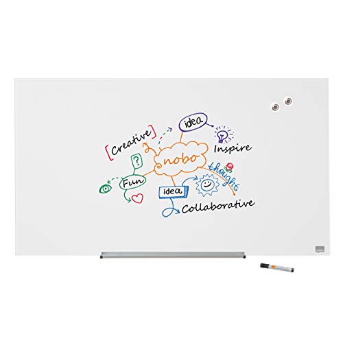 Nobo Glas Magnet-Whiteboard mit herausnehmbarem Stiftehalter, 1000 x 560 mm, InvisaMount Befestigungssystem, Impression Pro, Brillantweiß, 1905176 von Nobo
