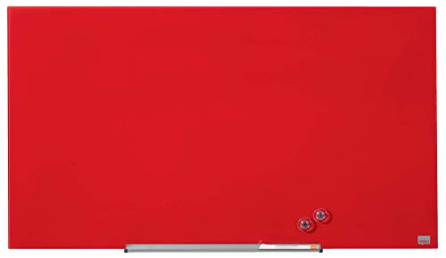 Nobo Glas Magnet-Whiteboard mit herausnehmbarem Stiftehalter, 1000 x 560 mm, InvisaMount Befestigungssystem, Impression Pro, Rot, 1905184 von Nobo