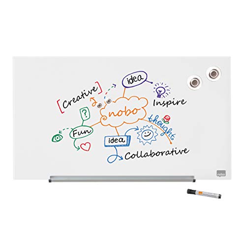 Nobo Glas Magnet-Whiteboard mit herausnehmbarem Stiftehalter, 677 x 381 mm, InvisaMount Befestigungssystem, Impression Pro, Brillantweiß, 1905175 von Nobo