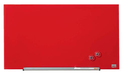 Nobo Glas Magnet-Whiteboard mit herausnehmbarem Stiftehalter, 680 x 380 mm, InvisaMount Befestigungssystem, Impression Pro, Rot, 1905183 von Nobo