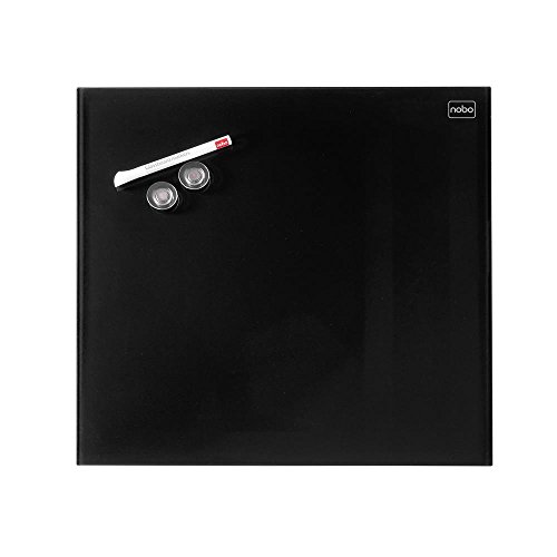 Nobo Glas-Whiteboard Kleine Magnetische Wandtafel, Trocken Abwischbare Glas-Oberfläche, Rahmenlos, Unsichtbare Wandmontage, 450 x 450 mm, Inkl. Markerstift und Magneten, Schwarz, 1903951 von Nobo