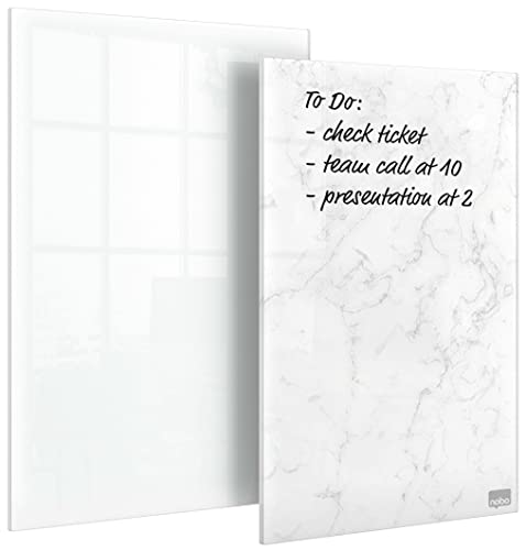 Nobo Glas-Whiteboard Notiztafeln, Trocken Abwischbare Glas-Oberfläche, Rahmenlos, Zuhause/Büro, 230 x 152 mm, 2er-Pack, Inklusive Markerstifte, Weiß/Marmoriert, 1915601 von Nobo