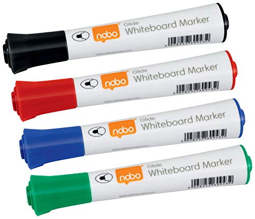 Nobo Glide Drywipe Whiteboardmarker-Set, 4 Stück, Feine 2 mm Rundspitze, Mehrfarbig, 1902096 von Nobo