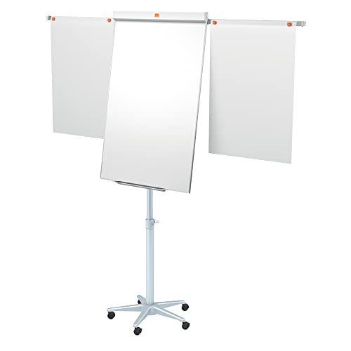 Nobo Impression Pro Mobile Magnetische Flipchart/Whiteboard aus Stahl, Verlängerungsarme & feststellbare Rollen, 3-fache Breite, trocken abwischbare Tafel, mit Stifthalter und Marker, weiß, 1901920 von Nobo