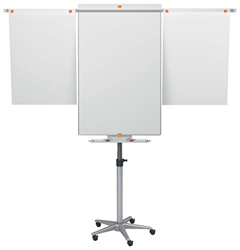 Nobo Impression Pro Mobile Magnetische Flipchart/Whiteboard aus Stahl, Verlängerungsarme & feststellbare Rollen, 3-fache Breite, trocken abwischbare Tafel, mit Stifthalter und Marker, weiß, 1901920 von Nobo