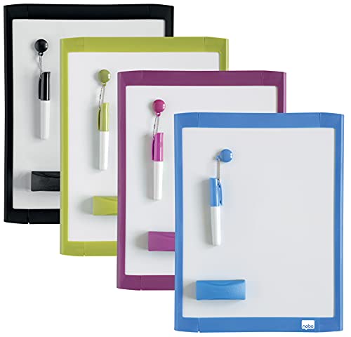 Nobo Magnetisches Mini-Whiteboard mit Farbigem Rahmen, Trocken Abwischbar, Wandmontage, Inkl. Whiteboard-Stift, Magneten, Tafelwischer & Schaumstoff-Klebepads, 216 x 280 mm, 1903816 von Nobo