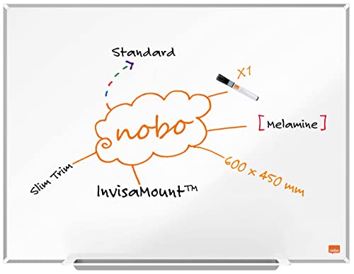 Nobo Magnetisches Nanostahl-Clean-Whiteboard mit Stiftablage, 600 x 450 mm, Schlanker Zierrahmen, InvisaMount-Montagesystem, Impression Pro, Weiß, 1915401 von Nobo