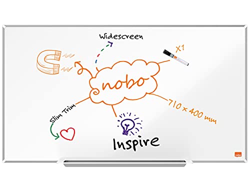 Nobo Magnetisches Widescreen-Emaillle-Whiteboard mit Stiftablage, 710 x 400 mm, Schlanker Zierrahmen, InvisaMount-Montagesystem, Impression Pro, Weiß, 1915248 von Nobo