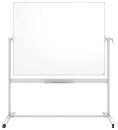 Nobo Mobiles Whiteboard aus Emaille, trocken abwischbar, magnetisch, mit horizontalem Drehpunkt (von oben nach unten schwenkbar), auf Rollen, mit Stifthalter, Magneten und Marker, weiß, 1901035 von Nobo