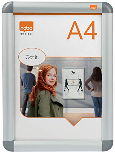 Nobo Premium Plus Plakatrahmen mit Klapprahmen, Größe A4, Wandbefestigung durch Eckmontage, Aluminiumrahmen, Entspiegelte Kunststoff-Abdeckung, Silber, 1902214 von Nobo