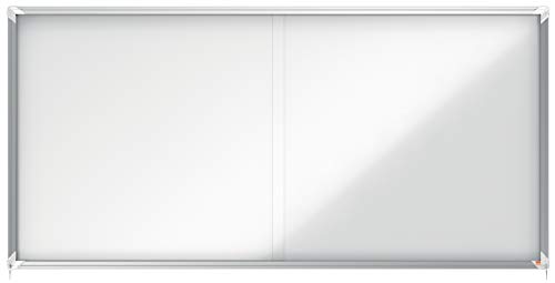 Nobo abschließbarer Schaukasten mit magnetischer Notiztafel, Praktische Schiebetüren, 27 x A4, Premium Plus, Weiß, 1902572 von Nobo