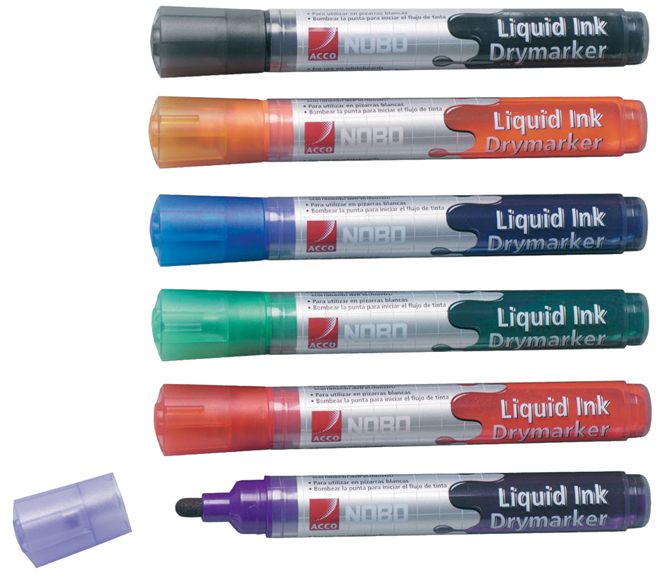 nobo Liquid Ink Whiteboard-Marker Rundspitze, 6er Set von Nobo
