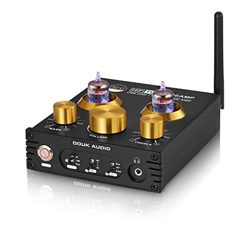 Douk Audio P1 Bluetooth 5.0 HiFi-Verstärker GE5654 Röhrenvorverstärker Valve Tube Preamp Ventil Kopfhörerverstärker Wireless Receiver Audio Decoder USB DAC APTX-HD [Upgrade] von Nobsound