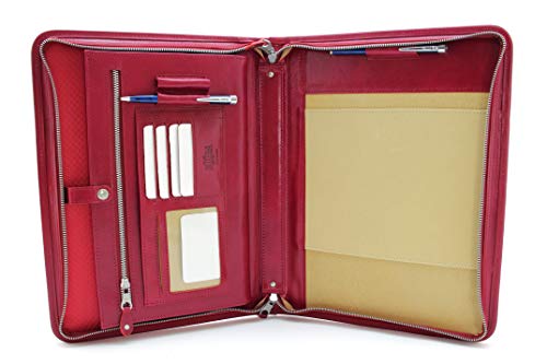 Noda Executive Leder-Portfolio, professionelles Business-Padfolio, Reißverschluss, Planer, Dokumenten-Organizer, Herren-Schreibmappe (rot) von Noda