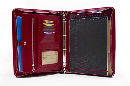 Portfolio aus italienischem Leder, A4-Ordner mit Reißverschluss, Padfolio mit 4 Ringen, Ledermappe mit Griff (rot) von Noda