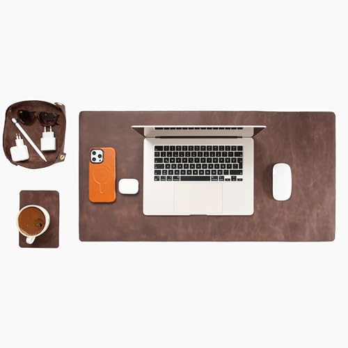 Node Leather Büro-Set – Schreibtischunterlage aus echtem Leder (81,3 x 40,6 cm), Schreibtisch-Organizer und Tassen-Untersetzer – hochwertiges handgefertigtes Bürozubehör für eleganten Arbeitsplatz von Node Leather