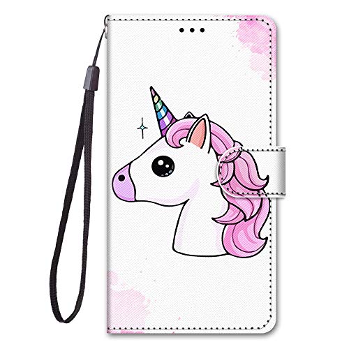 Nodigao Kompatibel für HMD Pulse/Pulse+ / Pulse Pro Leder Hülle Magnetisch Kickstand mit Kartenfach Tier Muster Motiv Lustig Design Hüllen Handyhülle Tasche Case - Einhorn B von Nodigao