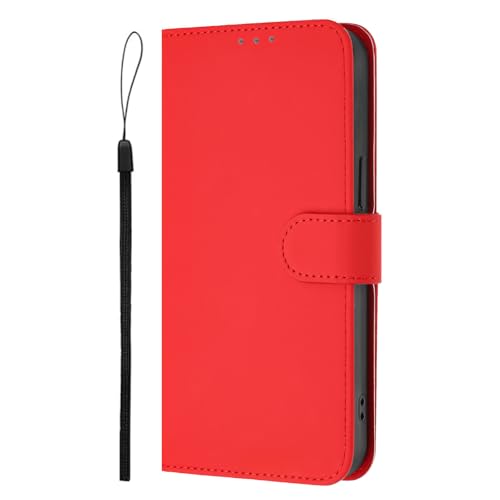 Nodigao Kompatibel für Xiaomi 14T Pro Leder Hülle Magnetisch Kickstand mit Kartenfach Einfarbig Muster Motiv Design Hüllen Handyhülle Book Wallet Tasche Case - Rot von Nodigao
