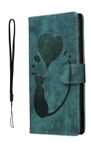 Nodigao Kompatibel für Xiaomi Redmi 14C 4G 5G / 14 C/Poco C75 Leder Hülle Katze Magnetisch Kickstand mit Kartenfach Muster Motiv Design Hüllen Handyhülle Book Wallet Tasche Case - Grün B von Nodigao