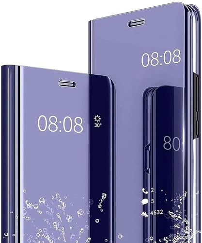Nodigao für Xiaomi Redmi Note 14 4G Hülle Smart View Hart PC Spiegel Kickstand Lustig Design Silikon Flip Hüllen Handyhülle Case - Lila von Nodigao