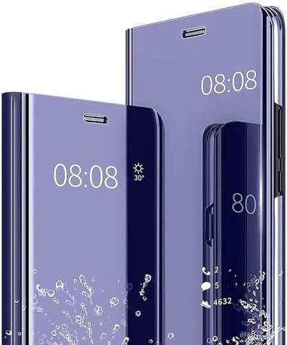 Kompatibel mit Samsung Galaxy S24 5G Hülle Smart View Hart PC Spiegel Kickstand Lustig Design Silikon Flip Hüllen Handyhülle Case - Lila von Nodigo-EU
