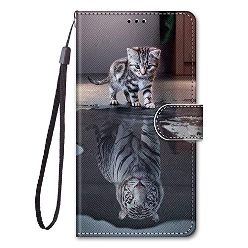 Nodigo-EU Kompatibel für Samsung Galaxy A25 5G Leder Hülle Magnetisch Kickstand mit Kartenfach Tier Muster Motiv Lustig Design Hüllen Handyhülle Tasche Case -Tiger + Katze von Nodigo-EU