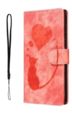 Nodigo-EU Kompatibel für Samsung Galaxy A55 5G Leder Hülle Katze Magnetisch Kickstand mit Kartenfach Muster Motiv Design Hüllen Handyhülle Book Wallet Tasche Case - Rot B von Nodigo-EU